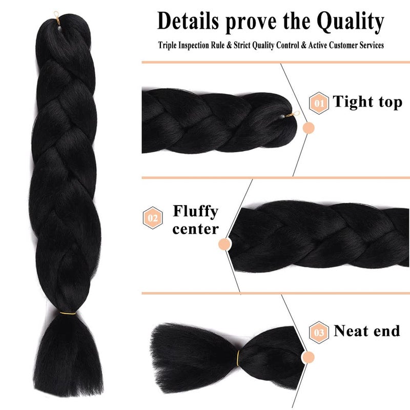 wome Black Jumbo Braiding Hair Extensions 24 Inch Crochet Braiding Hair 3 Packs Twist Crochet Braids Hair Extension for Women High Temperature Synthetic Hair Boxes Braids (Black 1b#,24",100g/Pcs) - Image 4